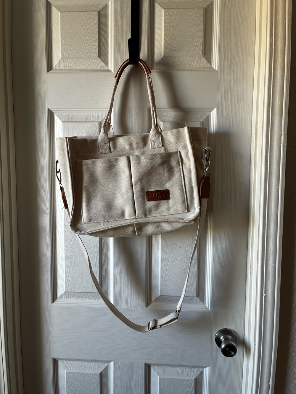 Cream Canvas Tote Bag with Removable Strap